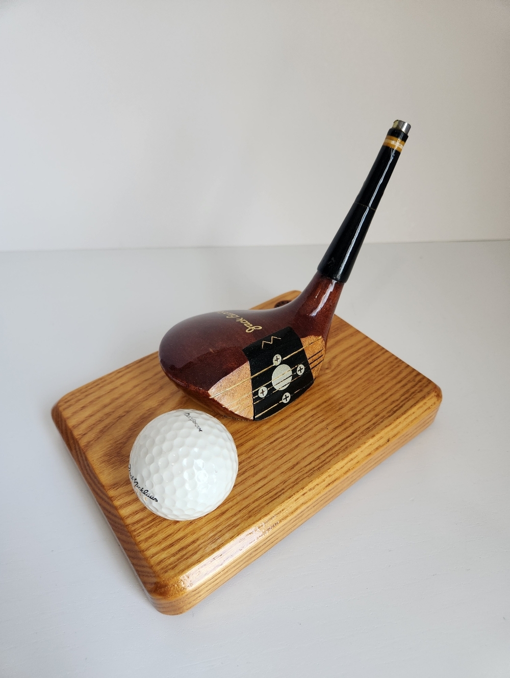 Vintage Jack Burke Wooden Golf Club Business Card Holder w/ Jack Nicklaus Ball